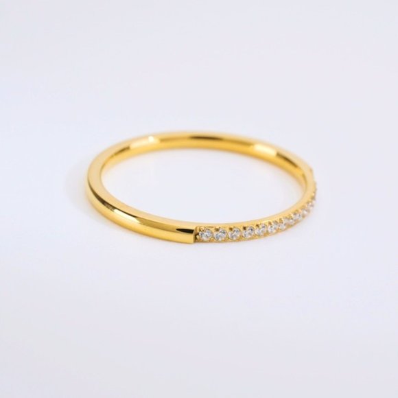 Tiny Single Row Paved Crystals 18K Gold Plated Ring - Clear - Picture 3 of 5